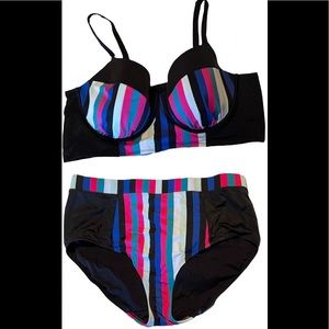 Cacique Two Piece Swim Set - High Waisted Bottom and Longline Underwire Top